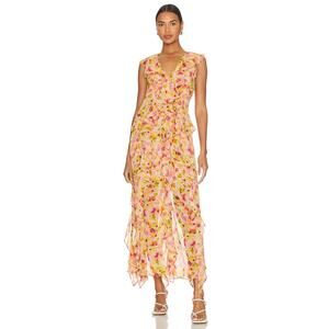 MISA Los Angeles Womens Claudita Floral Chiffon Ruffle Maxi Dress Multicolor XS